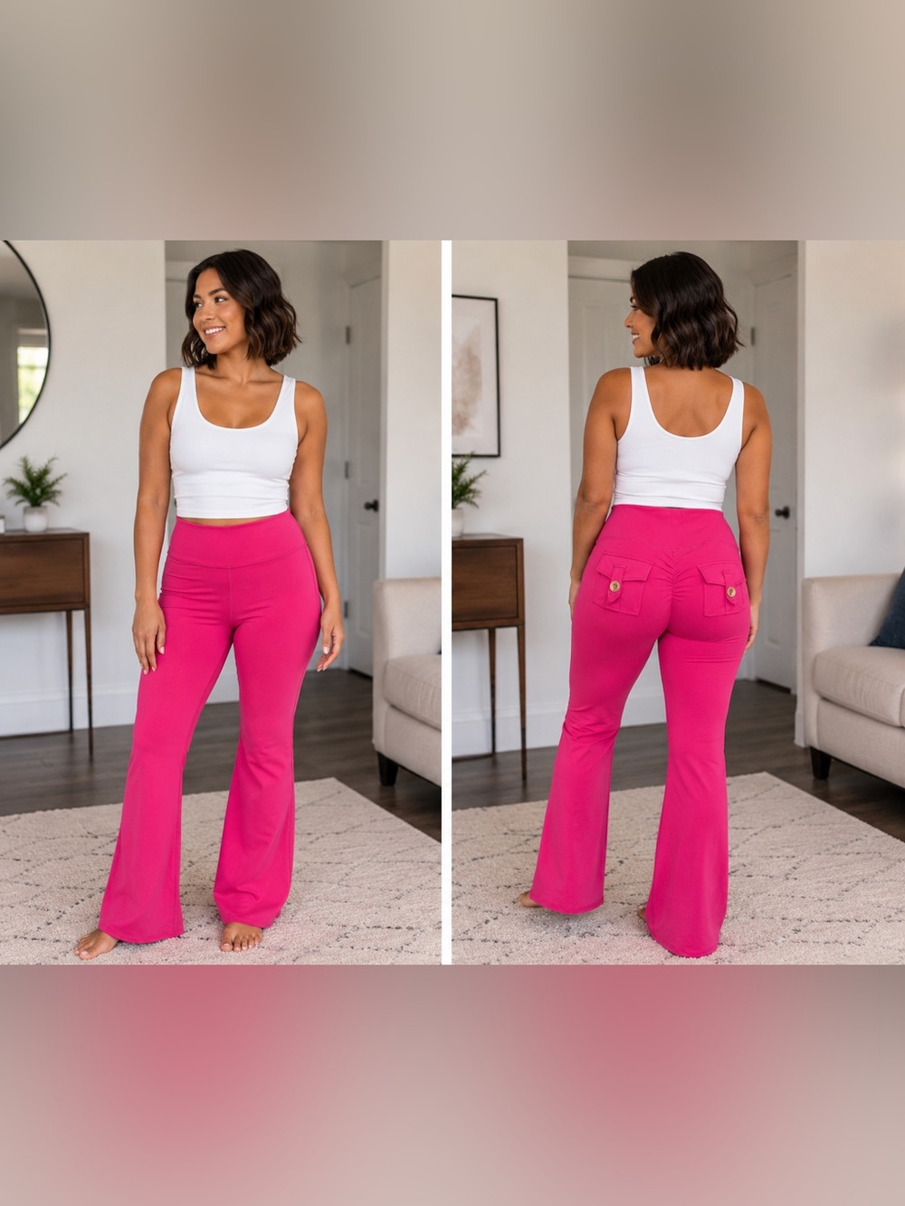 Bright Pink Flared Yoga Pants